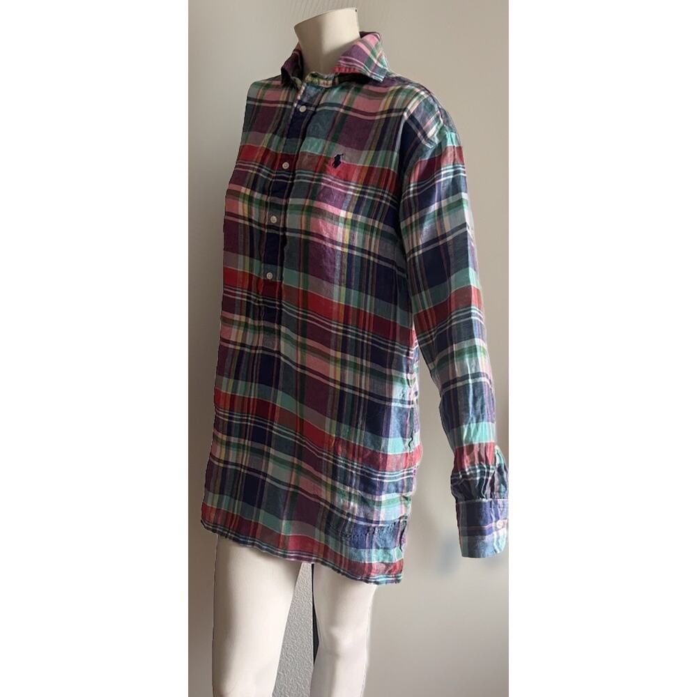 Polo Ralph Lauren Linen Madras Plaid Tunic Shirt Dress Cover Up Size 4 Coastal - Picture 10 of 16
